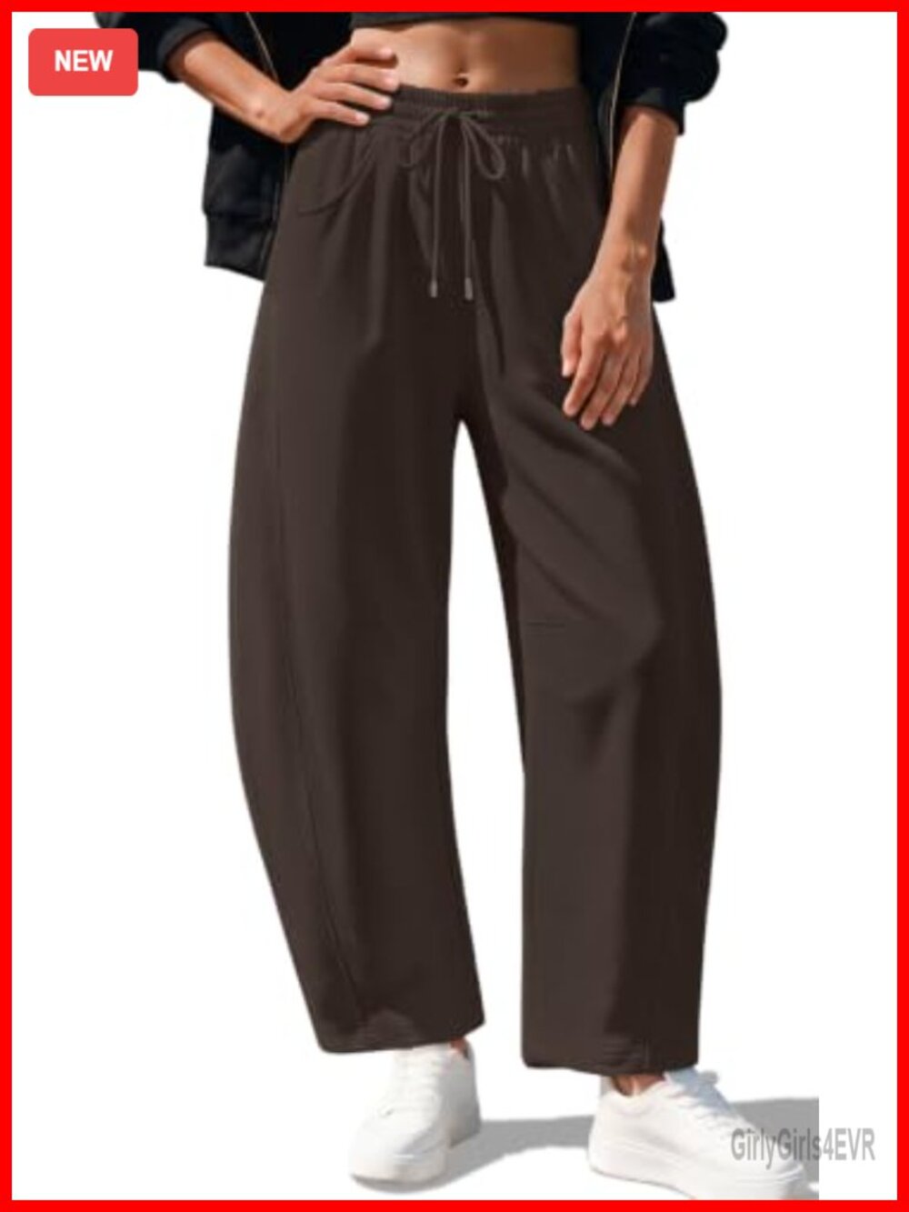 Fleece Lined Barrel Sweatpants Cotton Wide Leg Drawstring Women